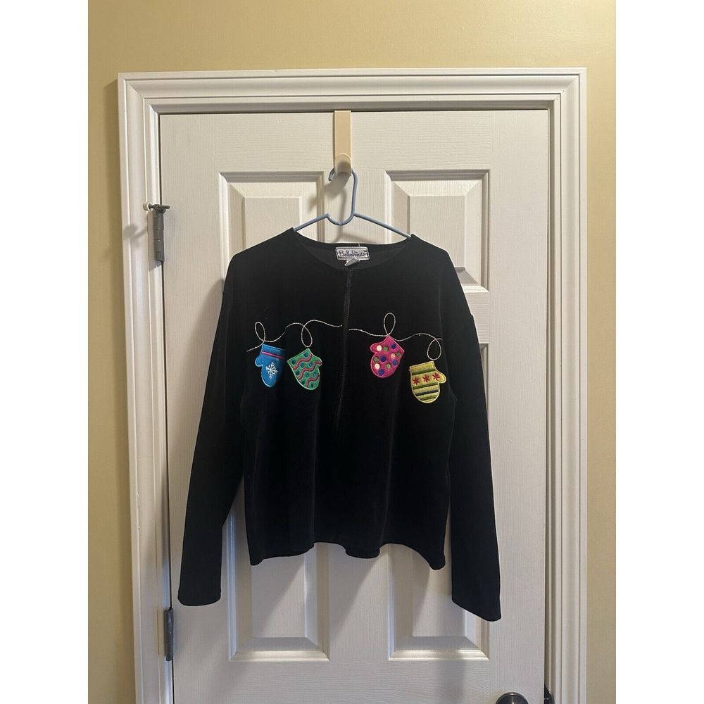 BellePointe Velvet Full Zip Jacket Women's Size Large Black Winter Mittens